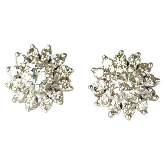 Vintage Diamond and 18 Carat White Gold Cluster Stud Earrings