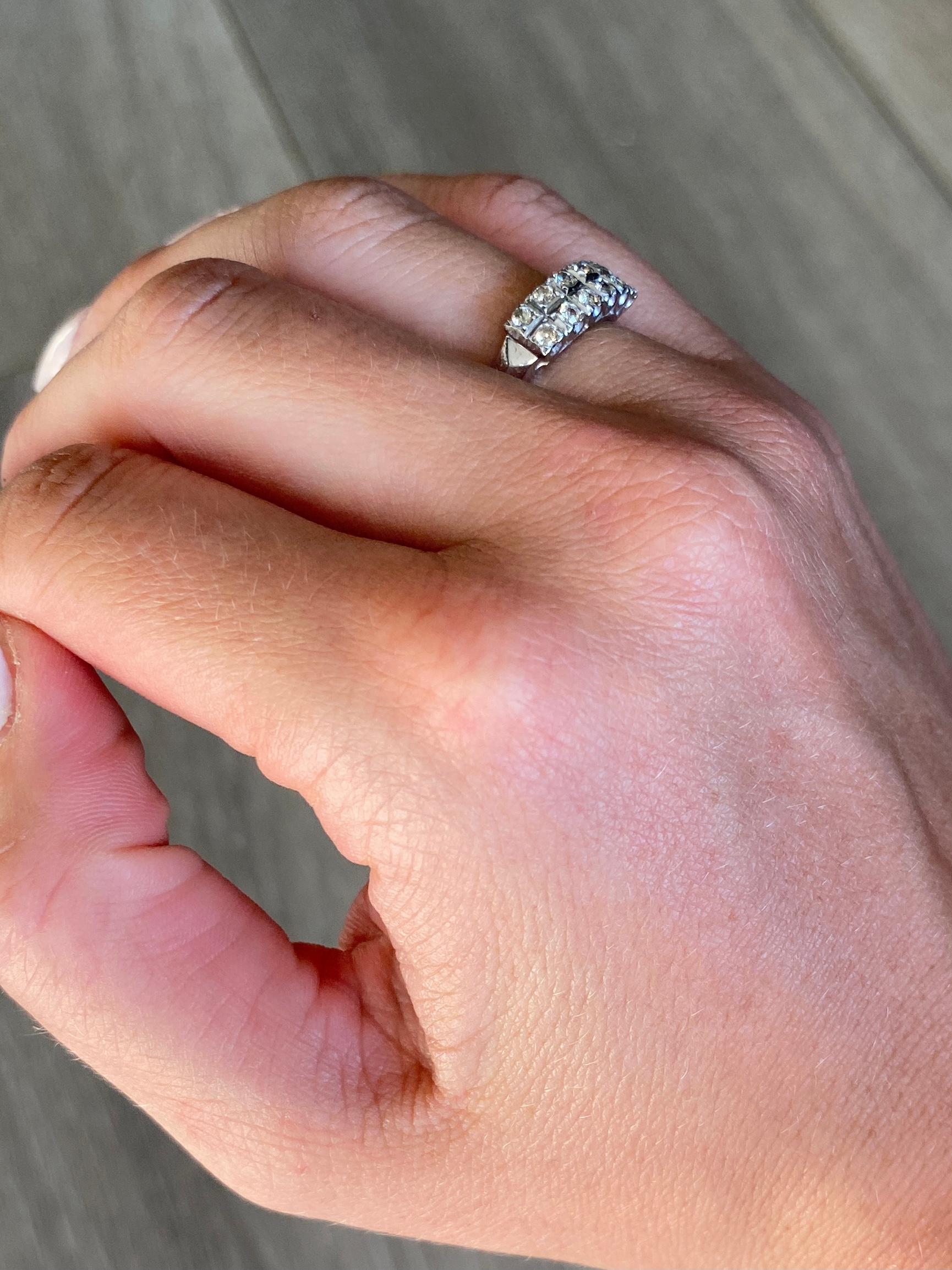 Vintage Diamond and 18 Carat White Gold Double Row Half Eternity Band In Good Condition In Chipping Campden, GB