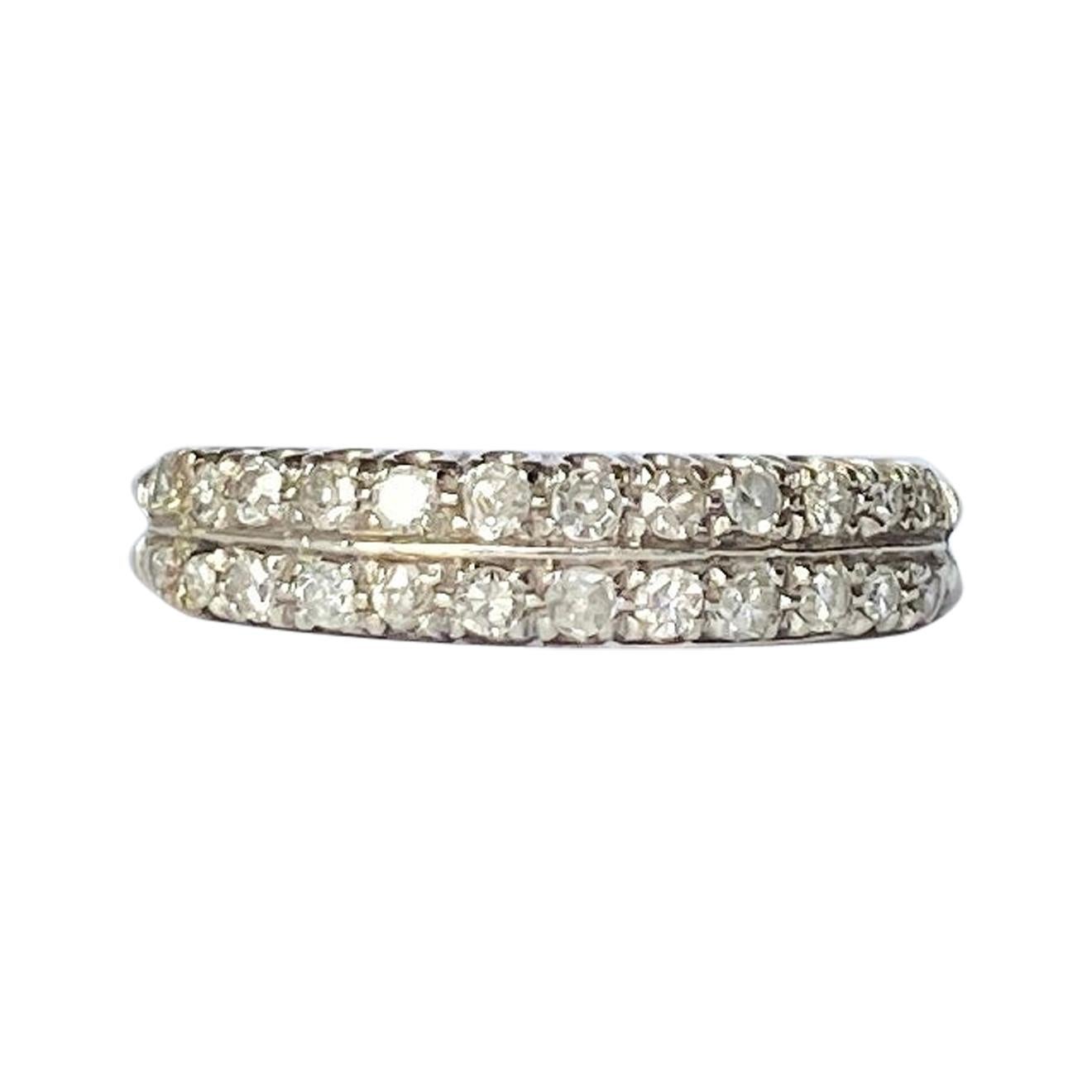 Vintage Diamond and 18 Carat White Gold Double Row Half Eternity Band