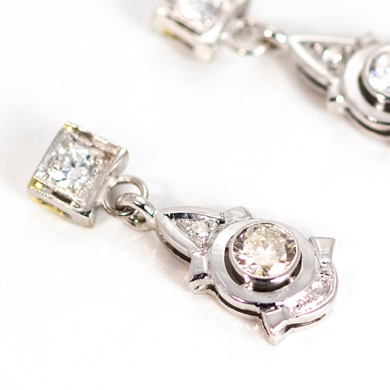 Modern Vintage Diamond and 18 Carat White Gold Drop Earrings