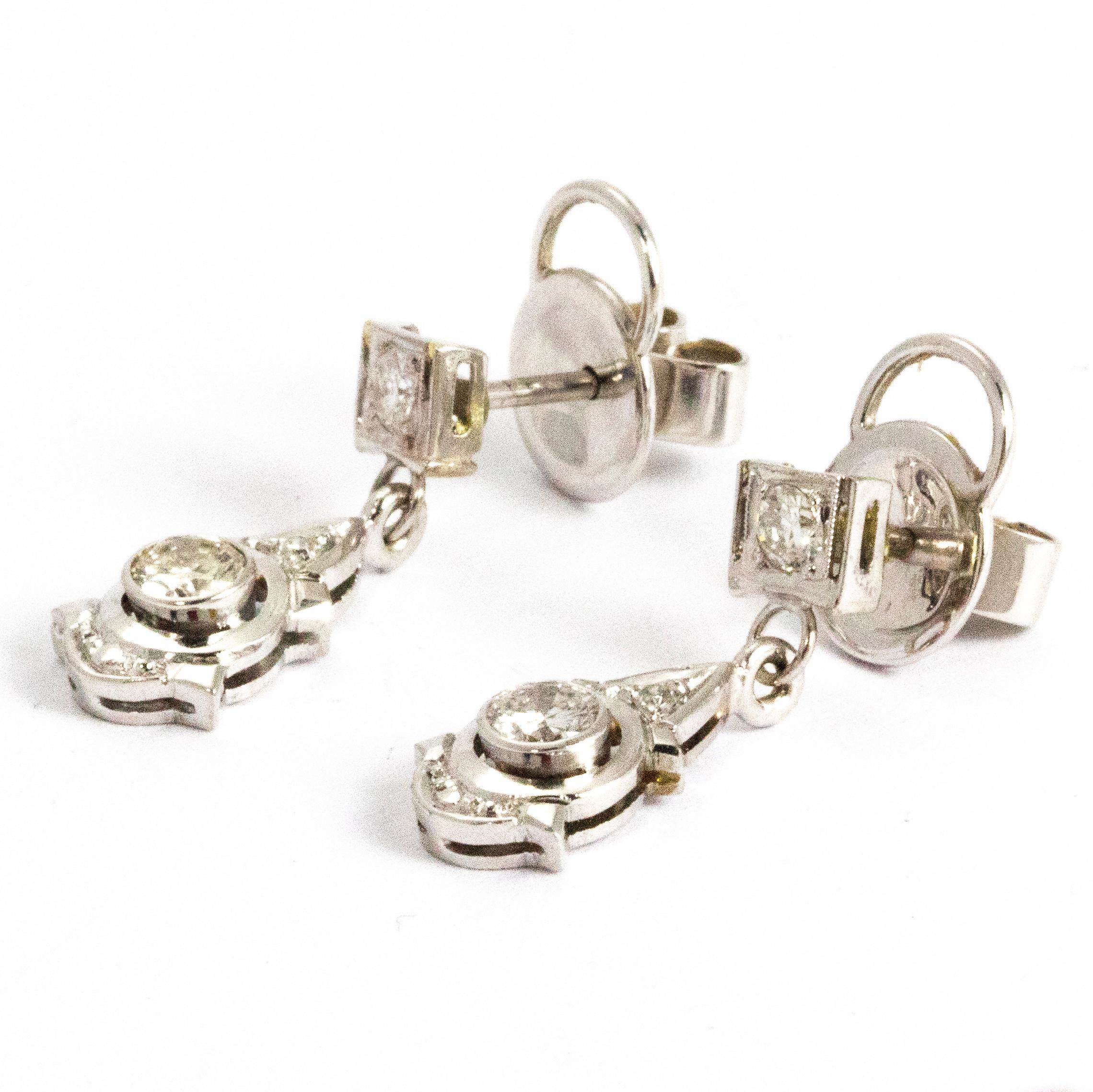 Women's Vintage Diamond and 18 Carat White Gold Drop Earrings