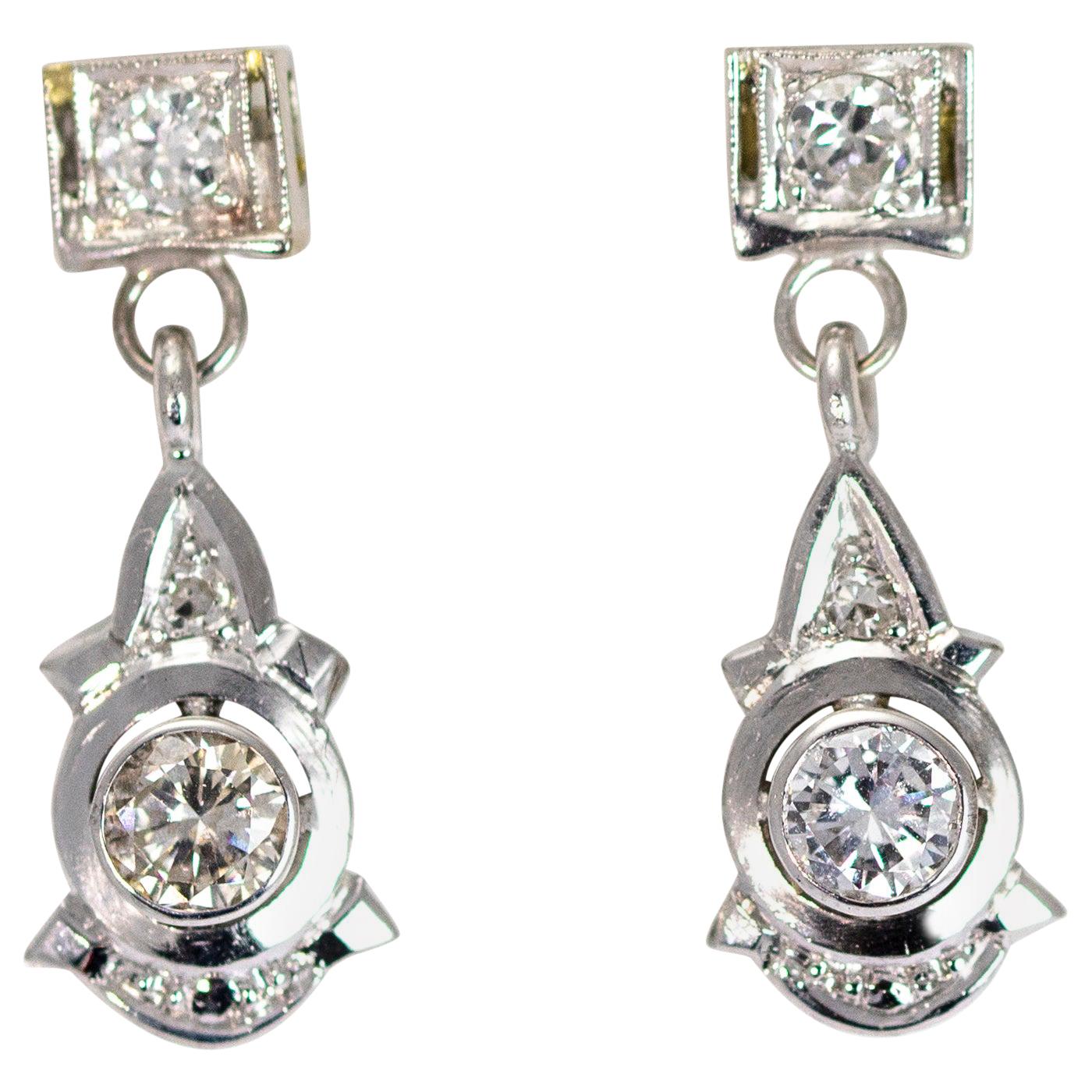 Vintage Diamond and 18 Carat White Gold Drop Earrings