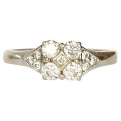 Vintage Diamond and 18 Carat White Gold Four-Stone Ring with Diamond Shoulders