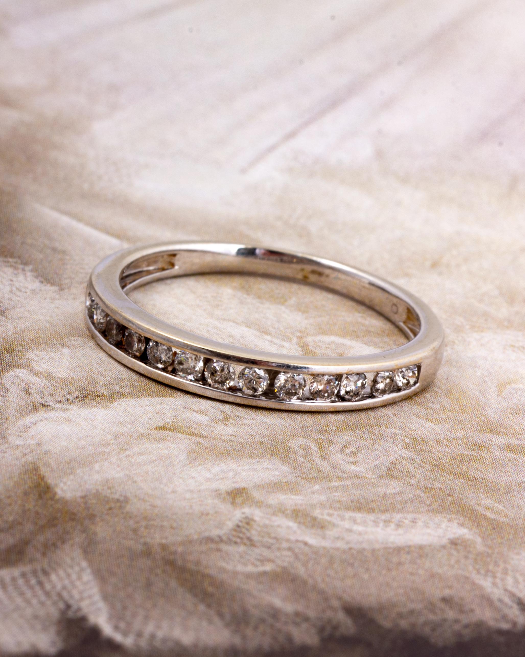 Vintage Diamond and 18 Carat White Gold Half Eternity Band In Excellent Condition In Chipping Campden, GB