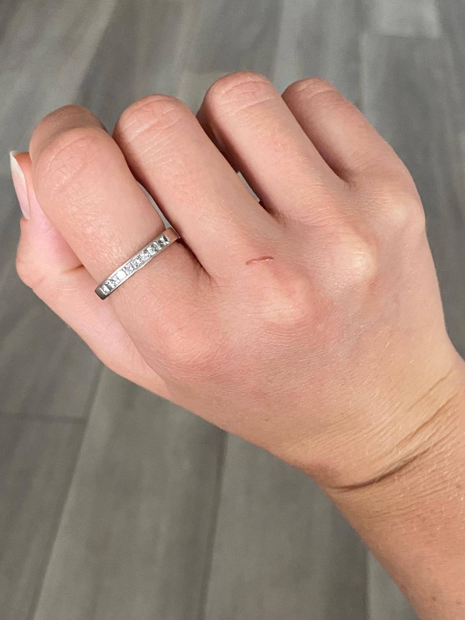 Princess Cut Vintage Diamond and 18 Carat White Gold Half Eternity Ring For Sale