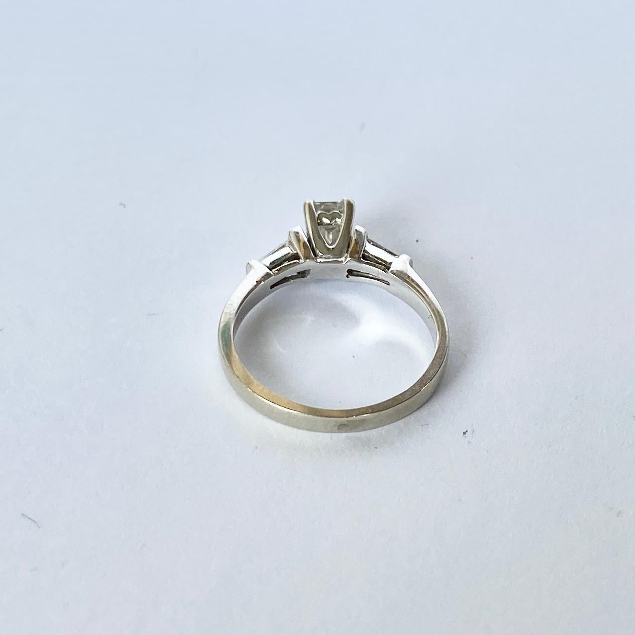 Emerald Cut Vintage Diamond and 18 Carat White Gold Solitaire Ring For Sale