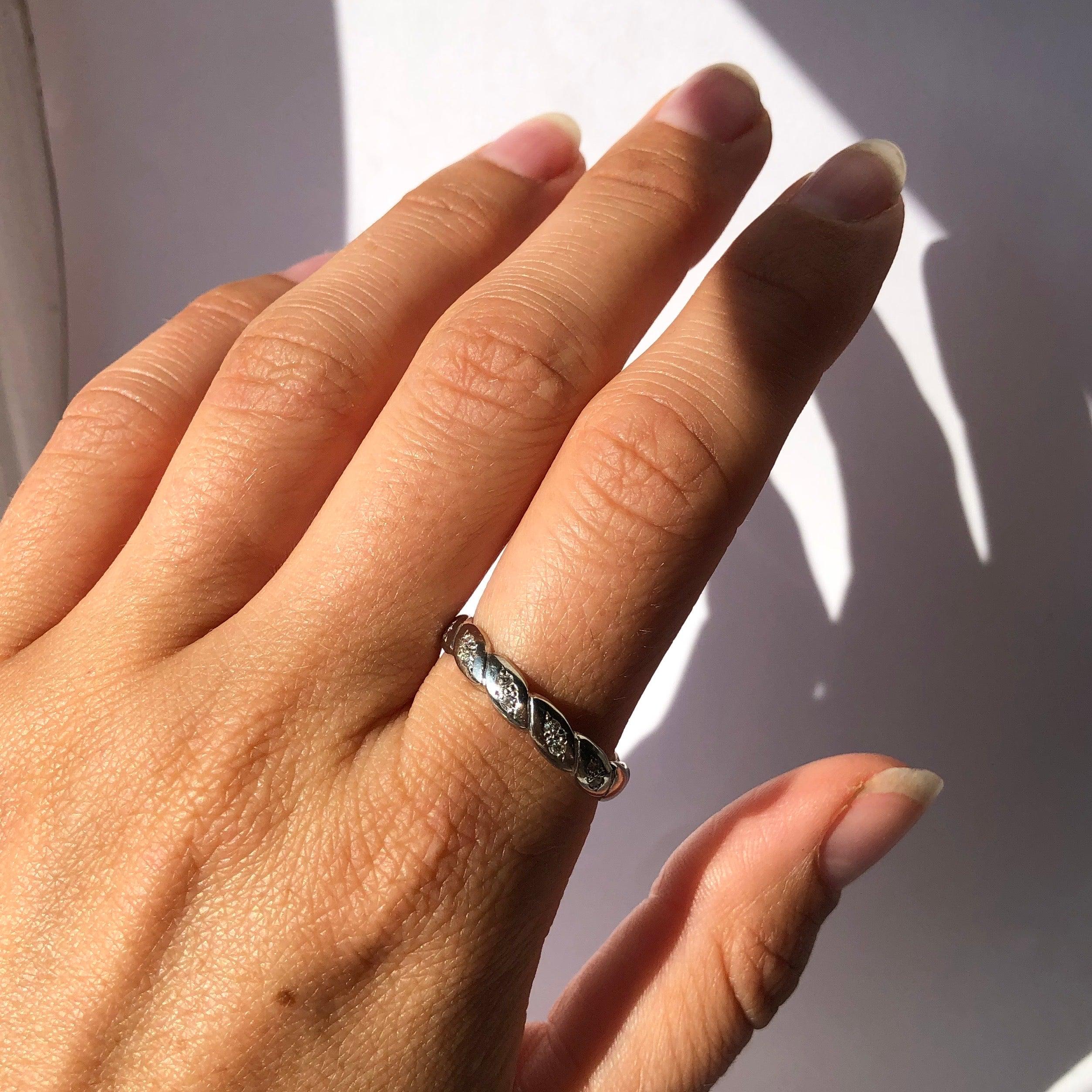 For Sale:  Vintage Diamond and 18 Carat White Gold Twisted Eternity Band 5