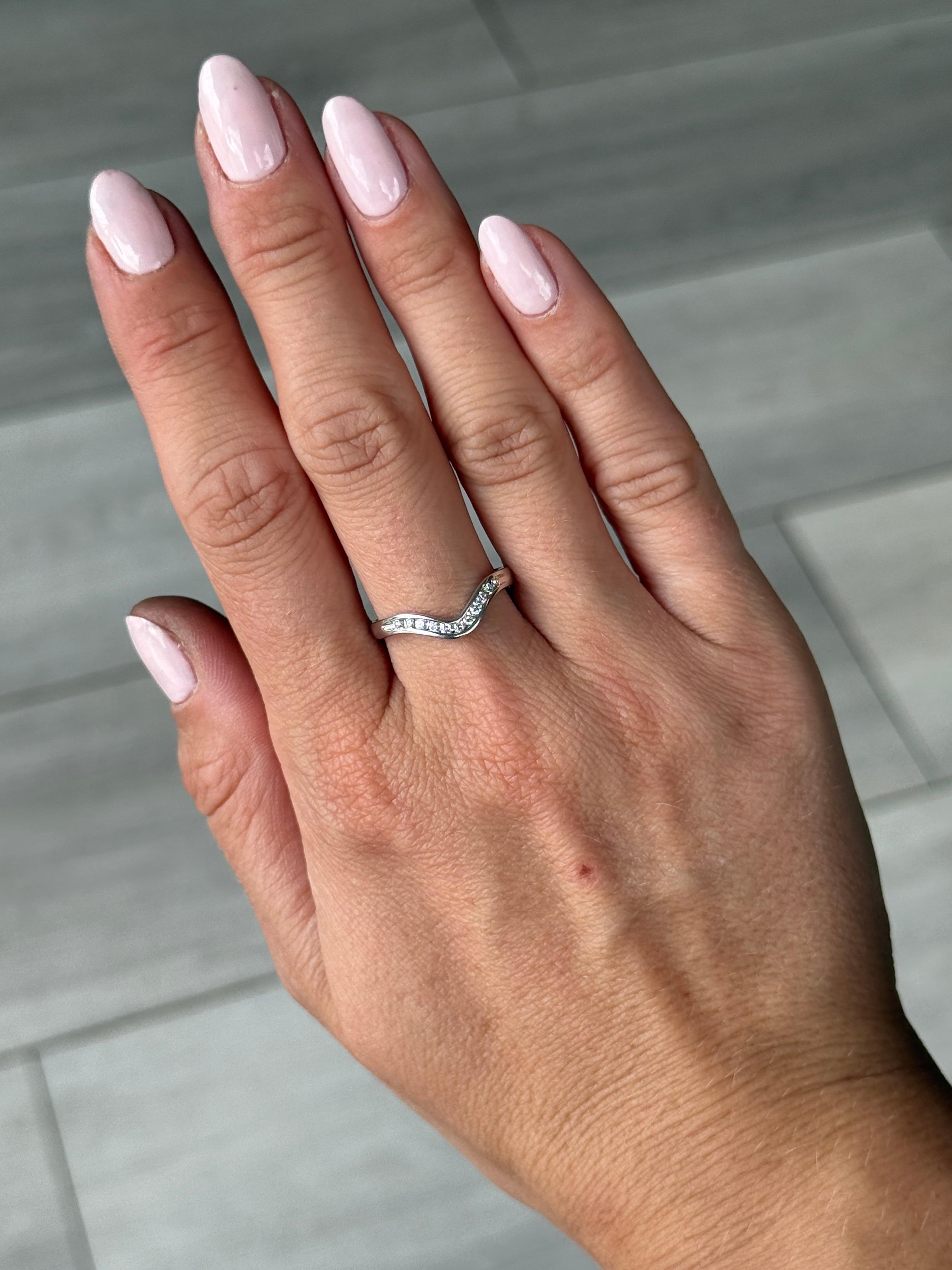 Modern Vintage Diamond and 18 Carat White Gold Waved Band For Sale