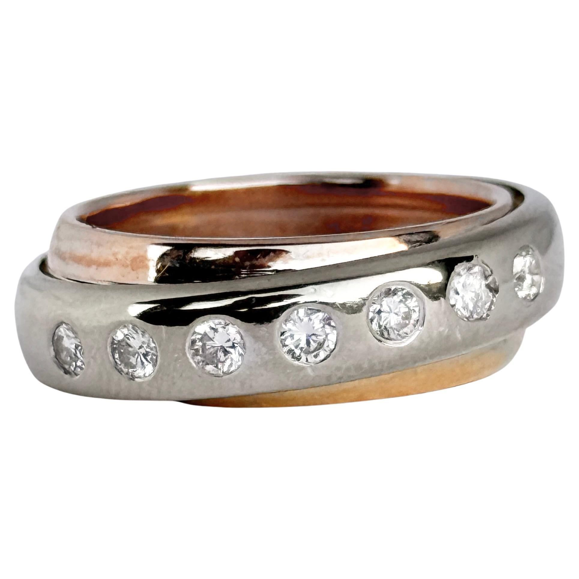 Vintage Diamond and 18 Carat White, Rose and Yellow Gold Band