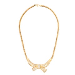 Vintage Diamond and 18 Carat Yellow Gold Large Bow Motif Necklace
