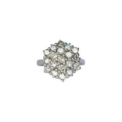 Vintage Diamond and 18 White Carat Gold Cluster Ring