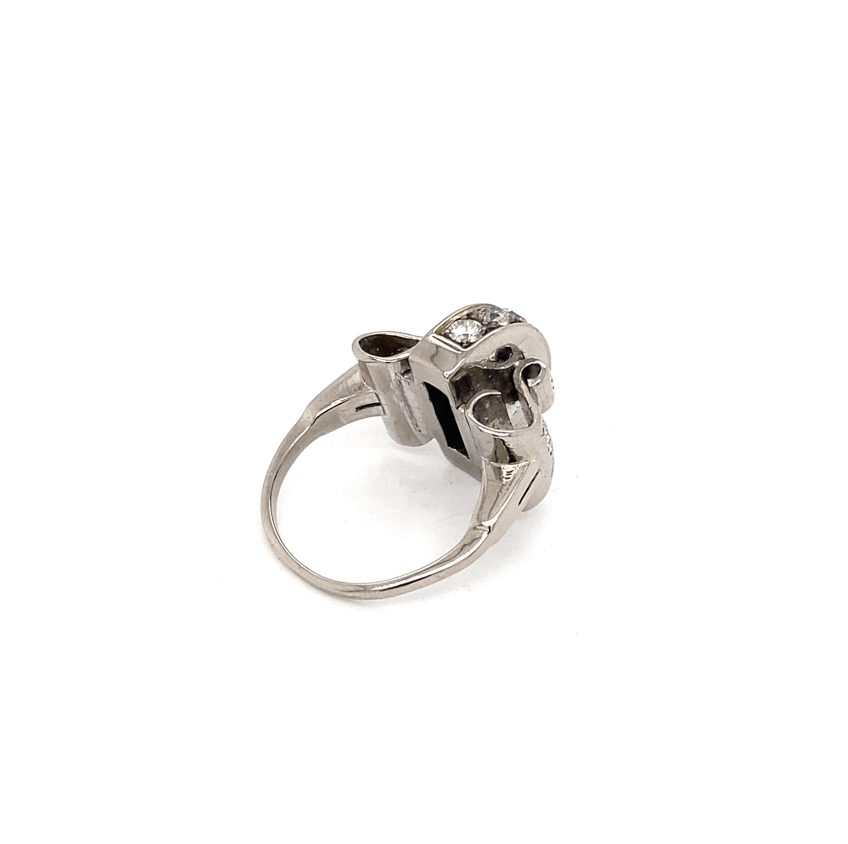 Mixed Cut Vintage Diamond and 18ct White Gold Retro Fancy Cocktail Ring For Sale