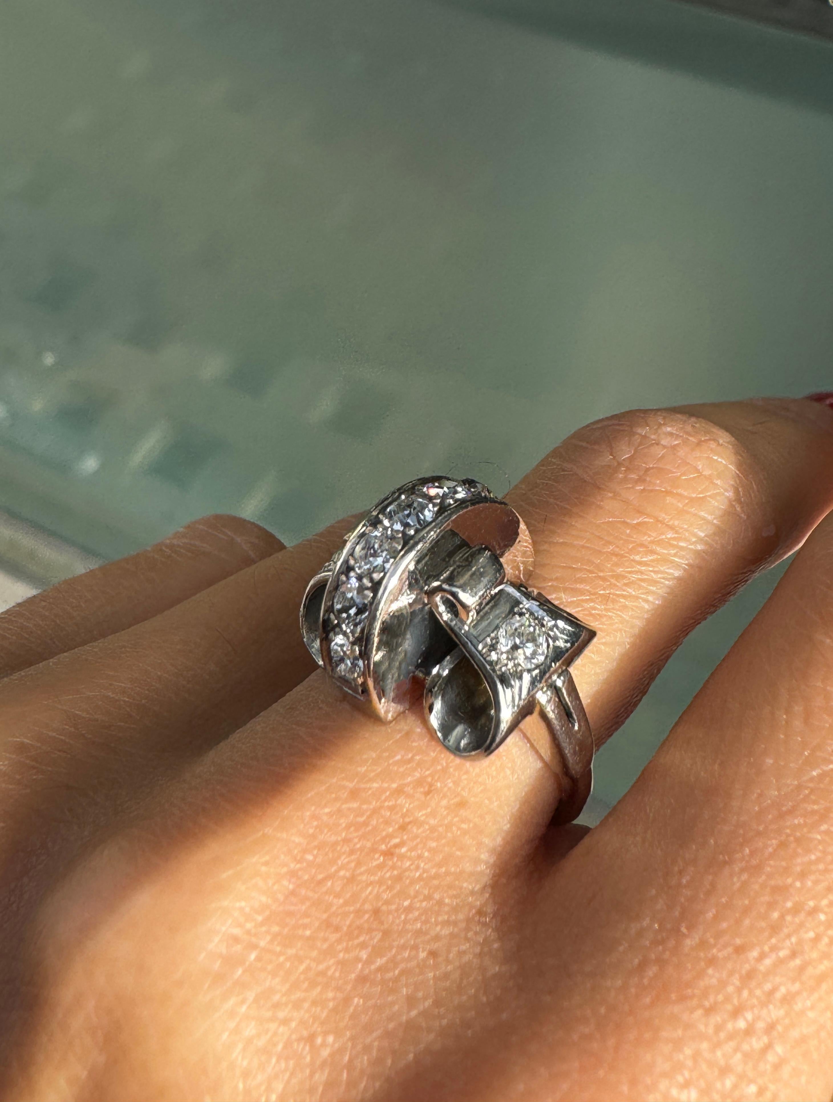 Vintage Diamond and 18ct White Gold Retro Fancy Cocktail Ring For Sale 3