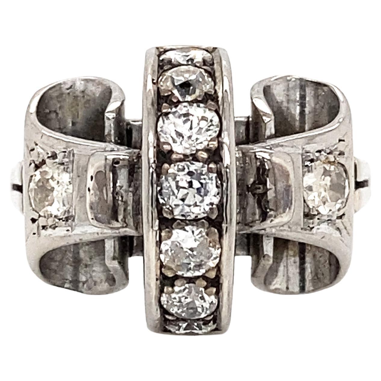 Vintage-Diamant und 18ct Weißgold Retro Fancy Cocktail Ring