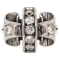 Bague cocktail rétro fantaisie en or blanc 18 carats et diamants