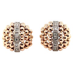 Orecchini a bottone con diamante d'epoca e perline in oro rosa e bianco 18 ct.