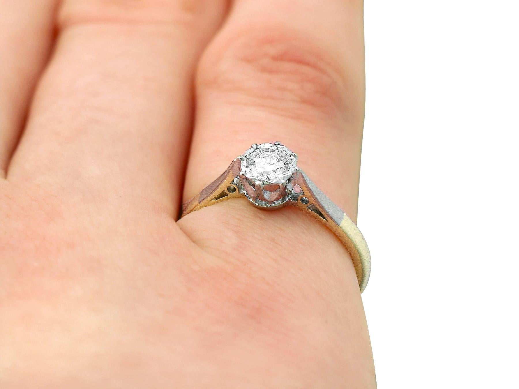 Vintage 1960s Diamond and Yellow Gold Platinum Set Solitaire Ring For Sale 2