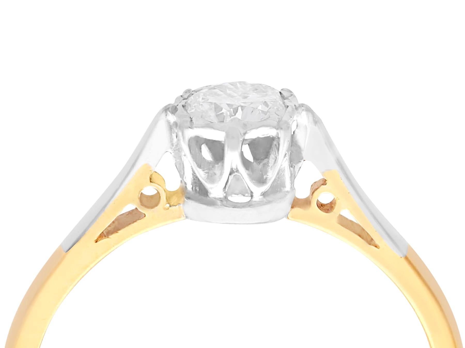 A fine and impressive platinum set vintage 0.35 carat diamond solitaire ring in 18 karat yellow gold; part of our diamond jewellery and estate jewelry collections.

This impressive vintage 1960s diamond engagement ring has been crafted in 18k yellow