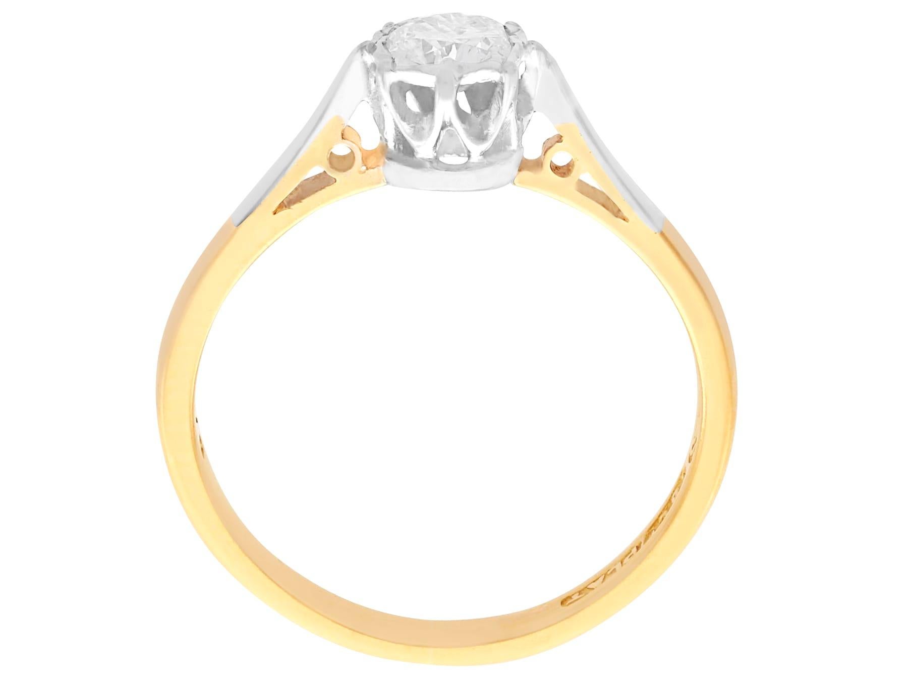 Round Cut Vintage 1960s Diamond and Yellow Gold Platinum Set Solitaire Ring For Sale