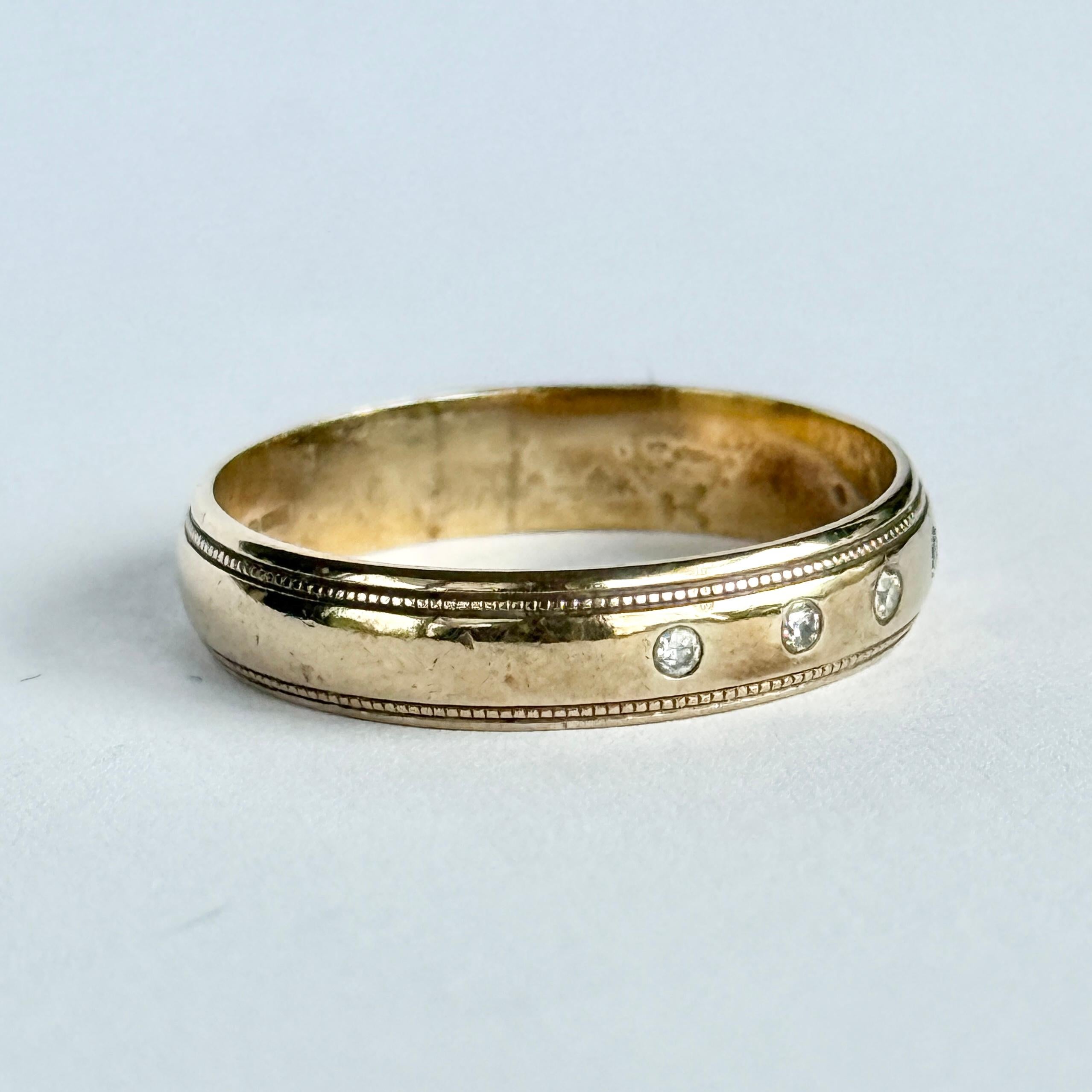 da uomo o donna Fascia d'oro vintage con diamanti e 9 carati in vendita