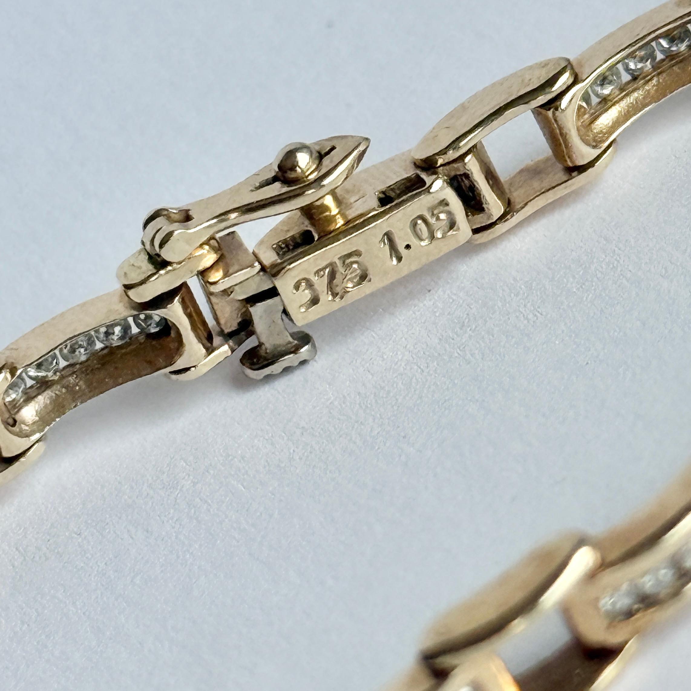 Bracelet vintage en or 9 carats et diamants Bon état - En vente à Chipping Campden, GB
