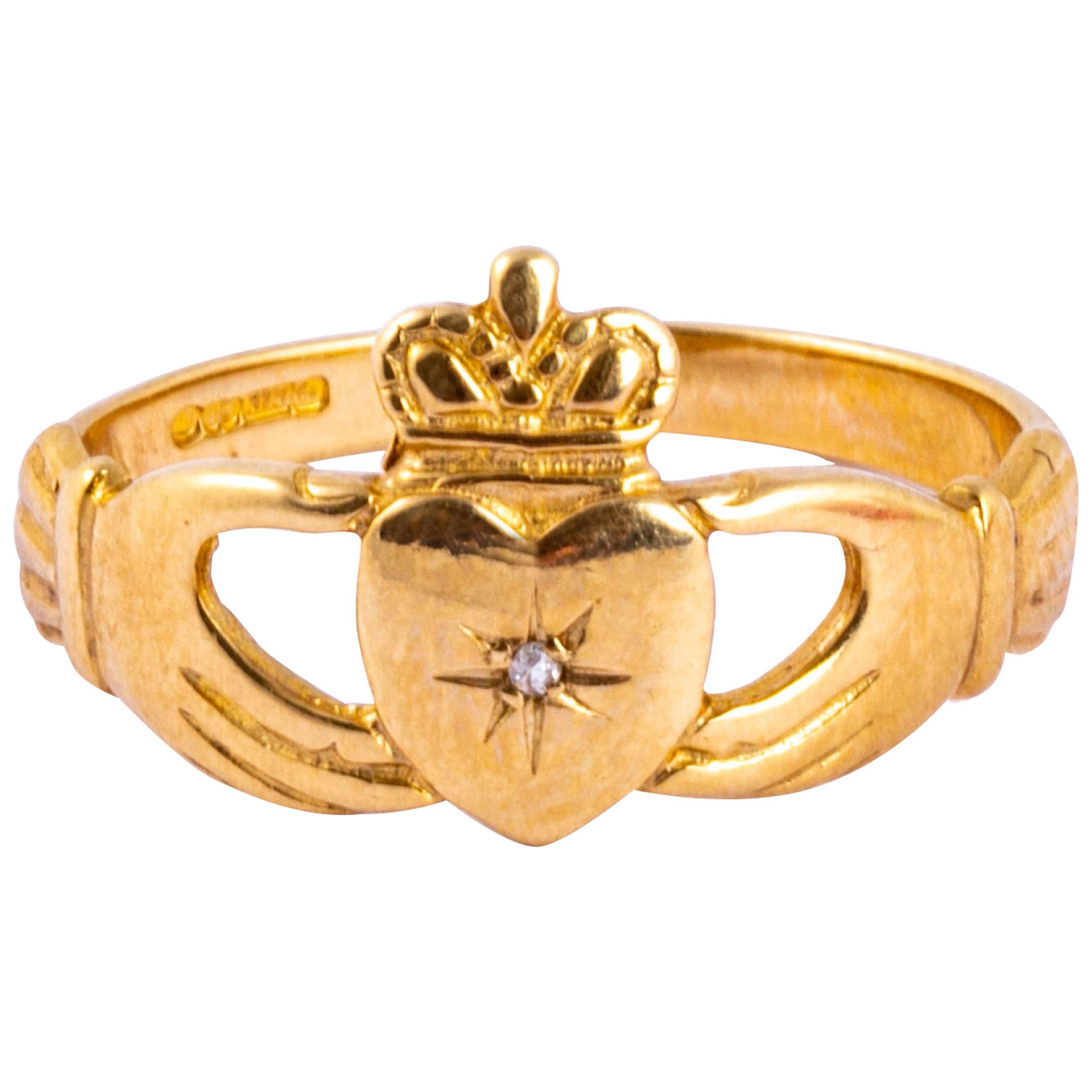 Vintage Diamond and 9 Carat Gold Claddagh Ring at 1stDibs