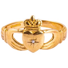 Vintage Diamond and 9 Carat Gold Claddagh Ring