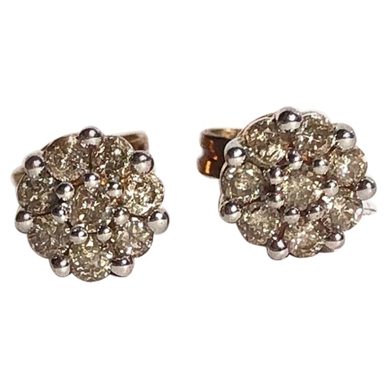 Vintage Diamond and 9 Carat Gold Cluster Stud Earrings