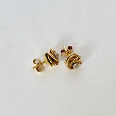 Vintage Diamond and 9 Carat Gold Knot Stud Earrings