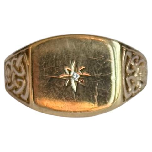 Vintage Diamond and 9 Carat Gold Signet Ring