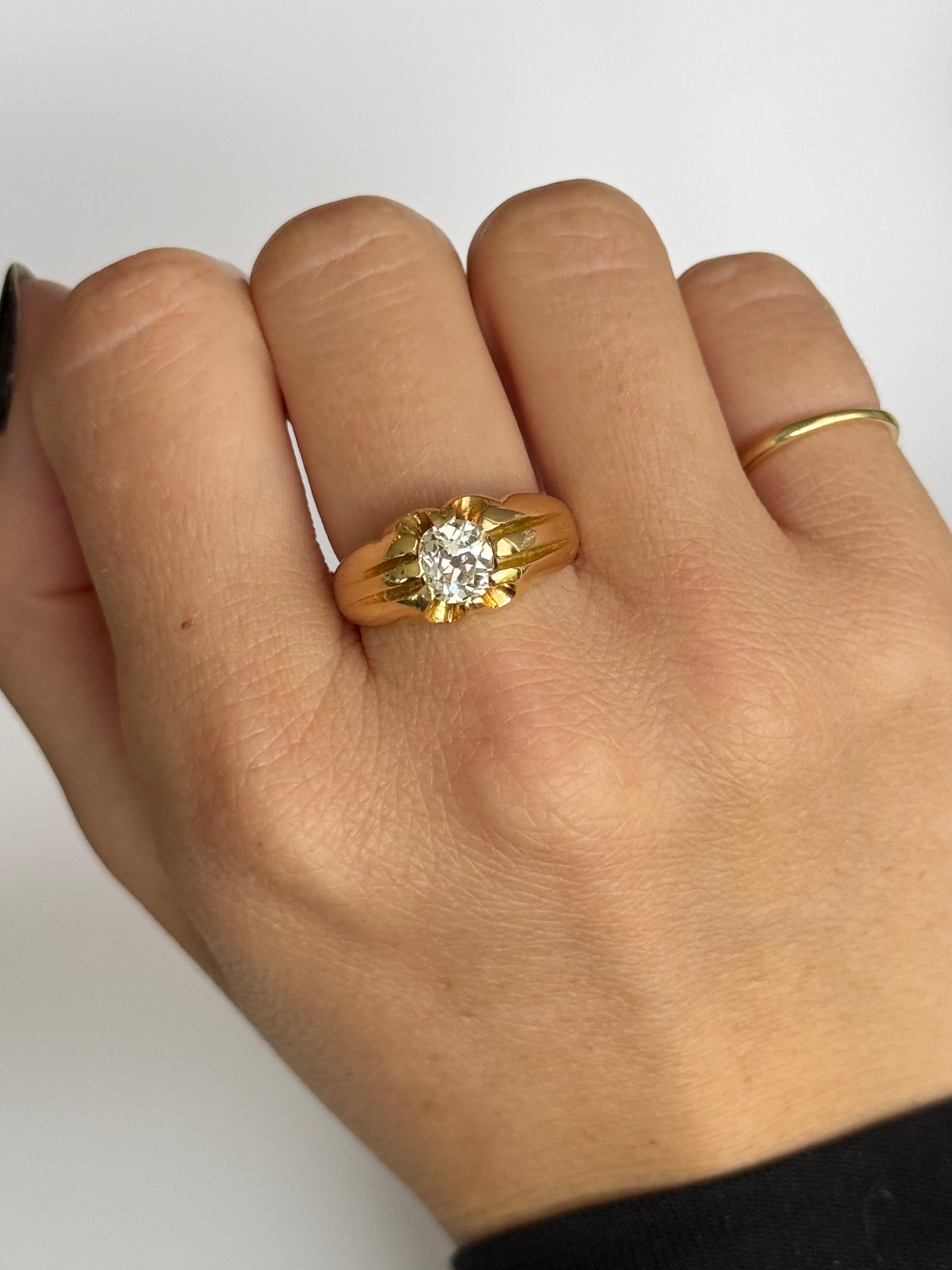 Vintage Diamond and 9 Carat Gold Solitaire Band (Alteuropäischer Brillantschliff) im Angebot