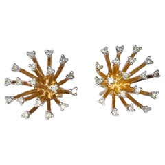 Retro Diamond and 9 Carat Gold Star Burst Stud Earrings