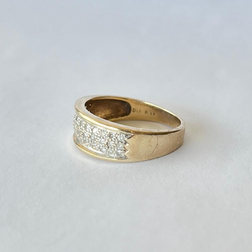 Dreireihiger Vintage-Ring mit Diamanten und 9 Karat Gold Damen im Angebot