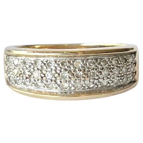 Dreireihiger Vintage-Ring mit Diamanten und 9 Karat Gold im Angebot