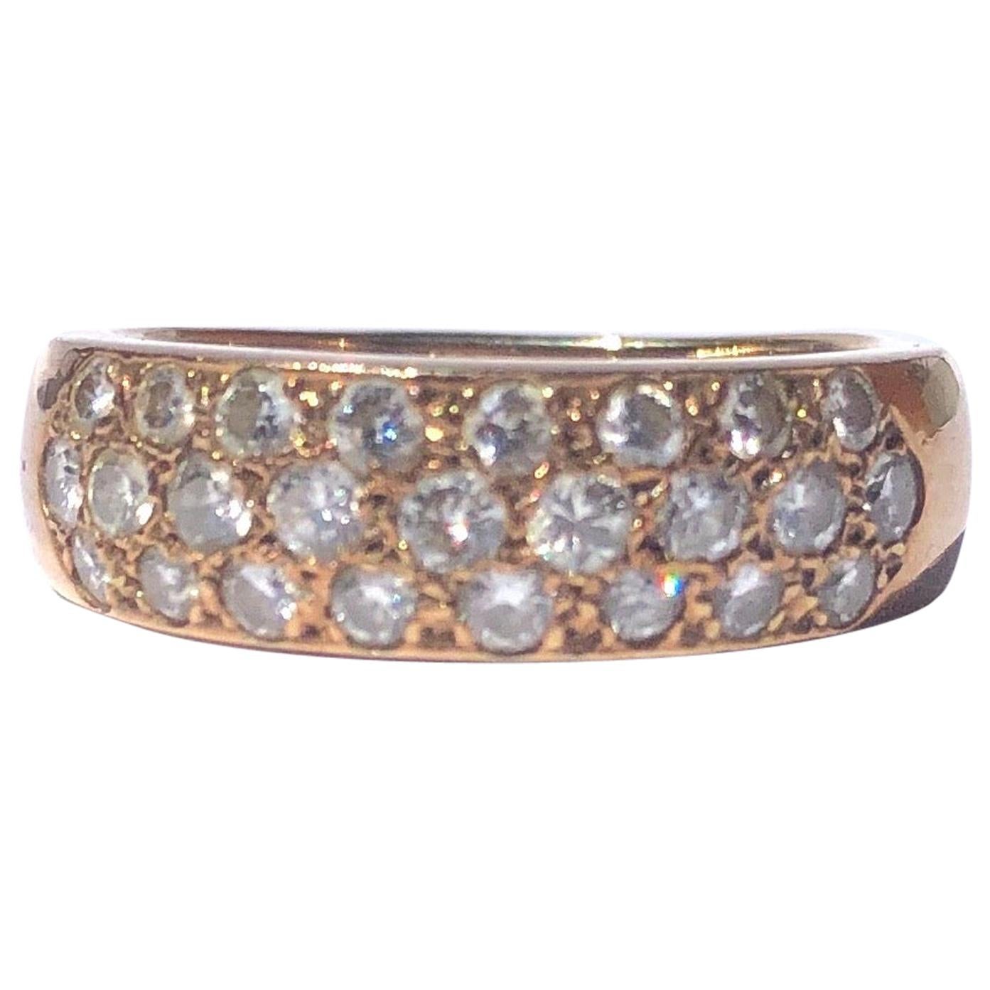 Dreireihiger Vintage-Ring mit Diamanten und 9 Karat Gold
