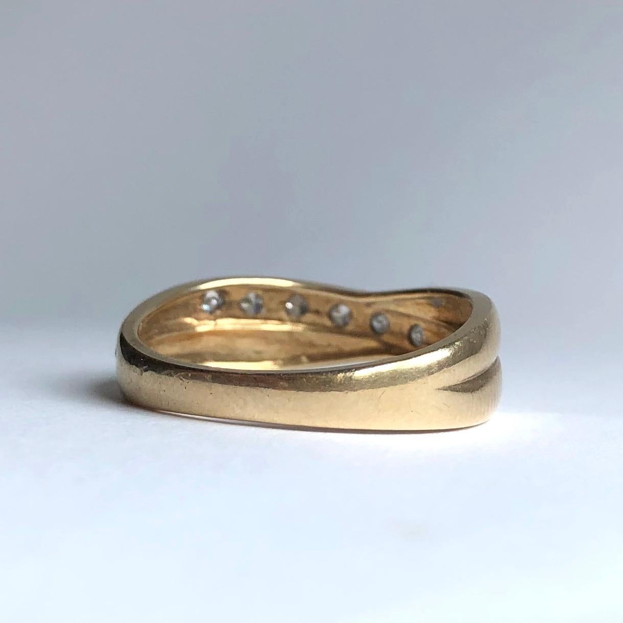 Modern Vintage Diamond and 9 Carat Gold Twist Band For Sale