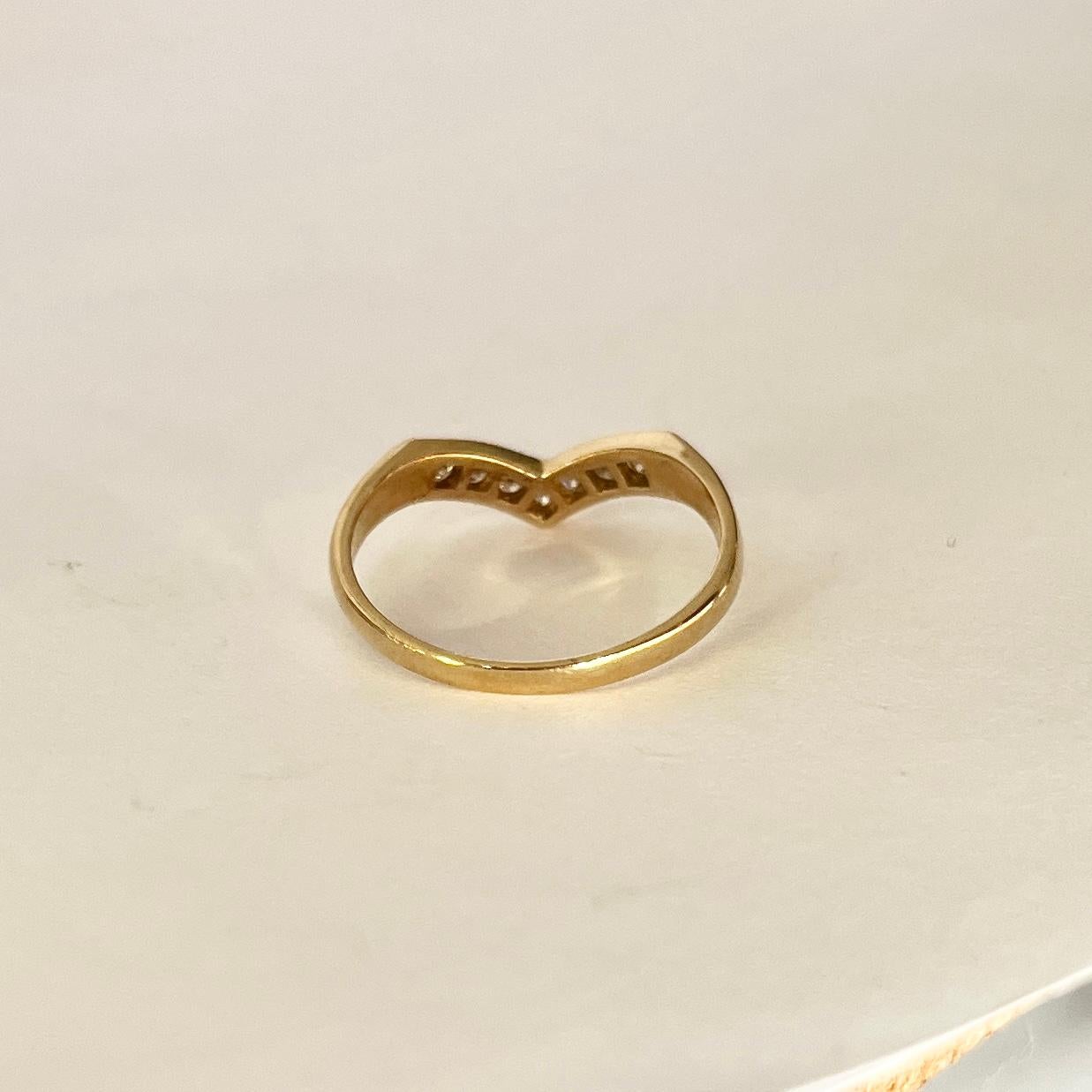 Vintage Diamond and 9 Carat Gold Wishbone Ring In Excellent Condition For Sale In Chipping Campden, GB