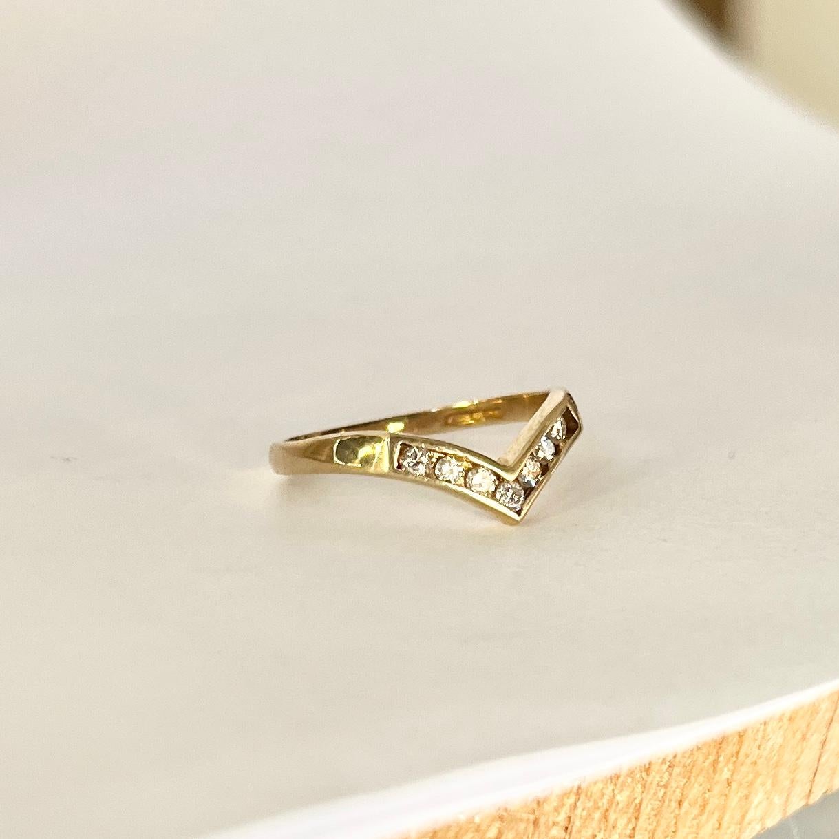 Women's Vintage Diamond and 9 Carat Gold Wishbone Ring For Sale