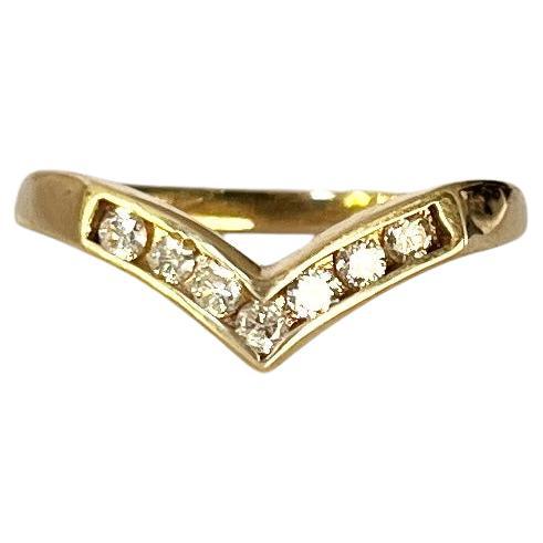 Vintage Diamond and 9 Carat Gold Wishbone Ring For Sale