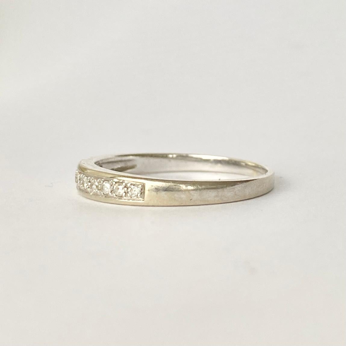 Modern Vintage Diamond and 9 Carat White Gold Half Eternity Band For Sale