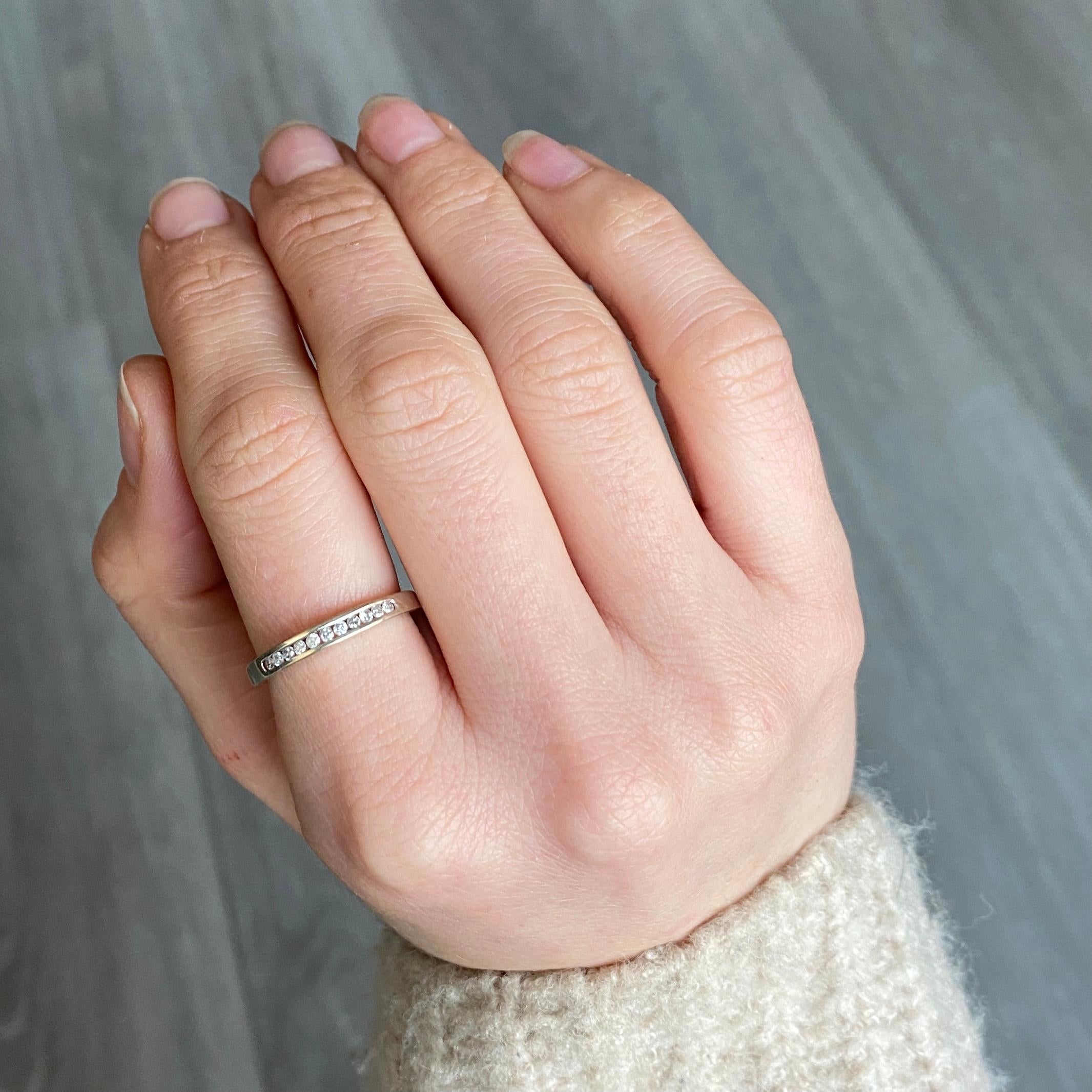 Vintage Diamond and 9 Carat White Gold Half Eternity Band In Good Condition For Sale In Chipping Campden, GB