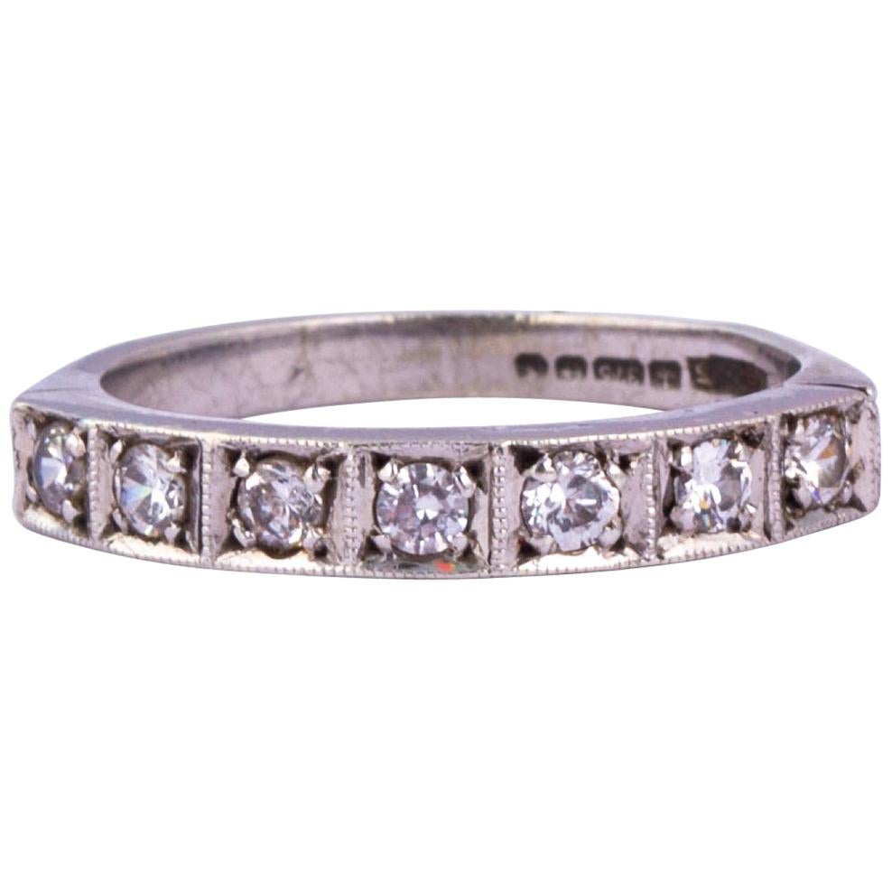 Vintage Diamond and 9 Carat White Gold Half Eternity For Sale
