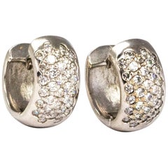 Vintage Diamond and 9 Carat White Gold Hoop Earrings