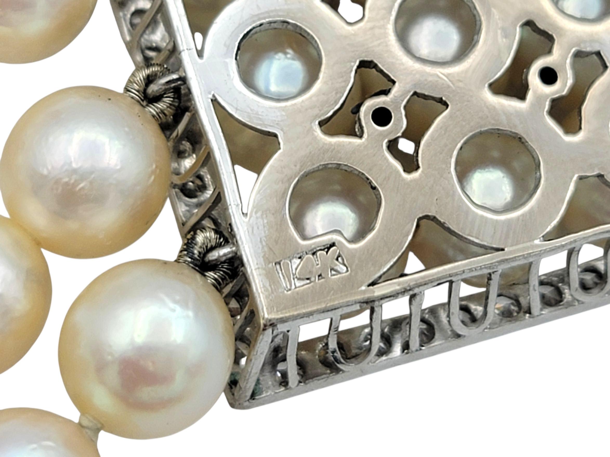 Bracelet large multi-brins en or blanc 14 carats avec diamants et perles d'Akoya Vintage en vente 4