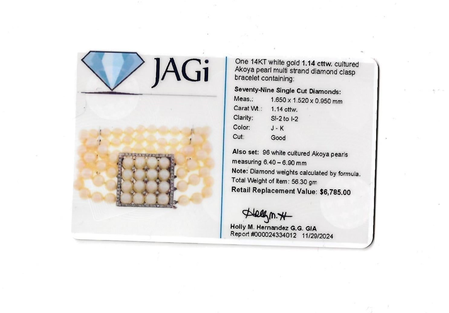 Bracelet large multi-brins en or blanc 14 carats avec diamants et perles d'Akoya Vintage en vente 8