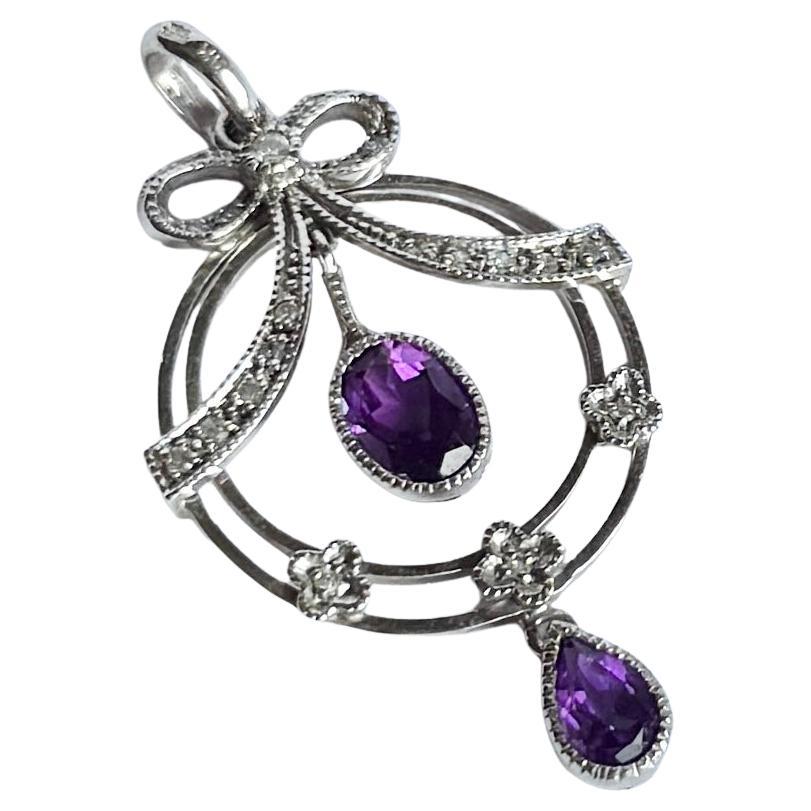 Vintage Diamond and Amethyst 9 Carat White Gold Pendant