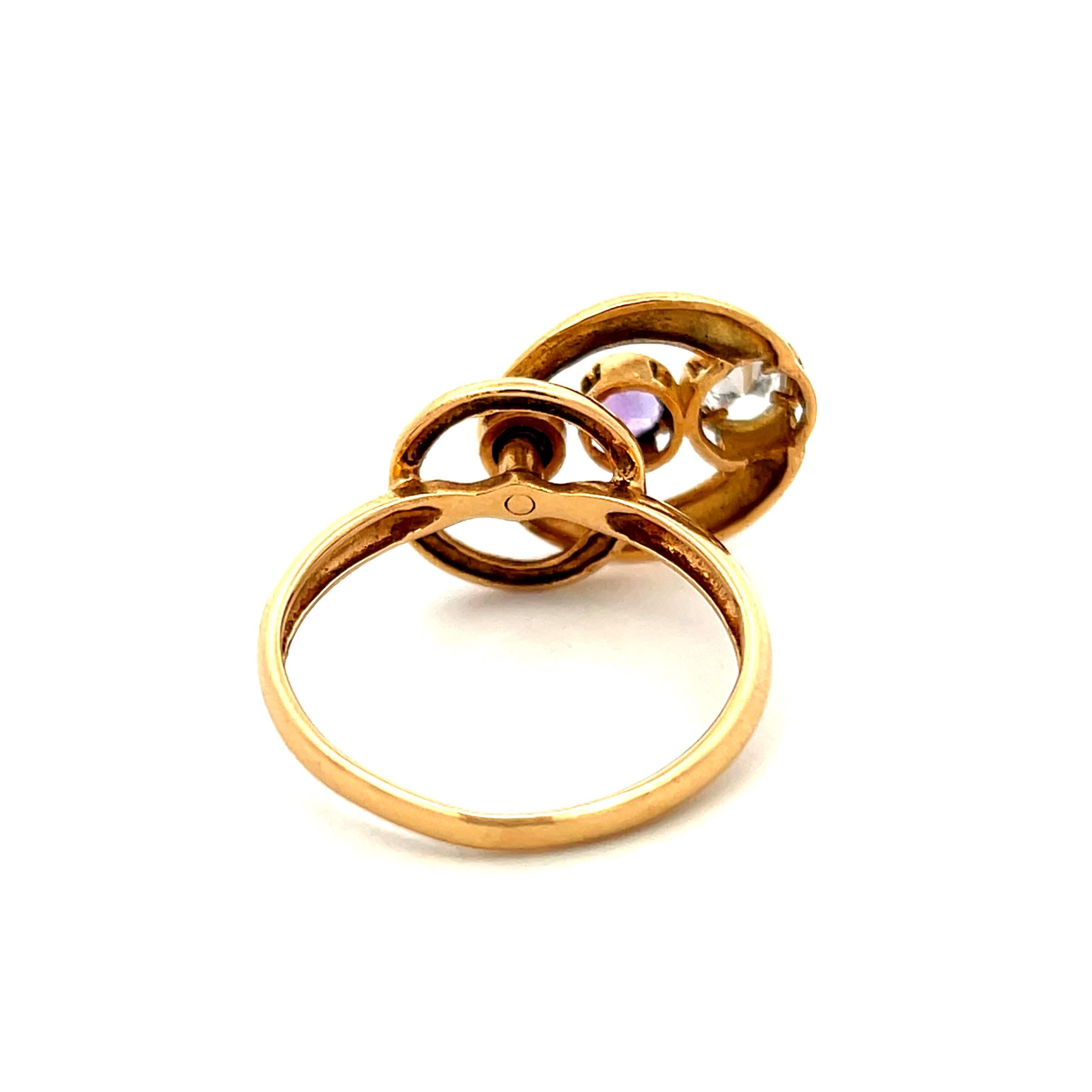 Contemporain Bague mouvement vintage en or jaune avec diamant et améthyste en vente