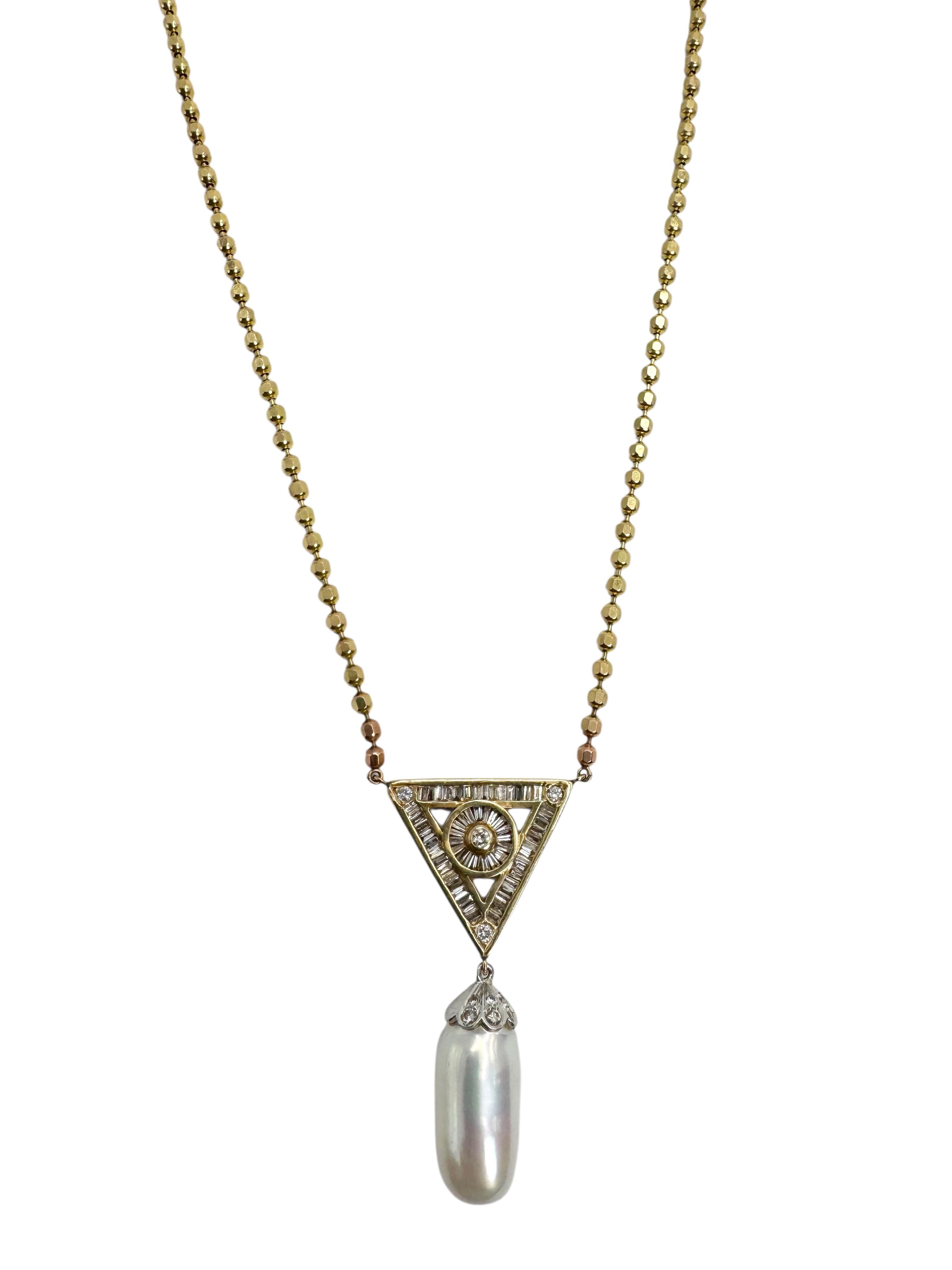 Collana con diamanti d'epoca e perle barocche in oro 14 carati In condizioni ottime in vendita a Great Neck Plaza, NY