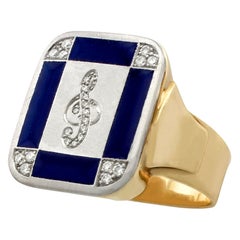 Vintage Diamond and Black Enamel Yellow Gold Ring