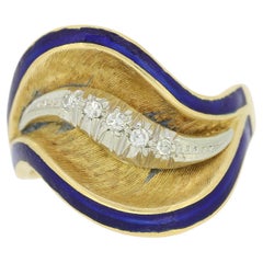 Used Diamond and Blue Enamel Swirl Ring